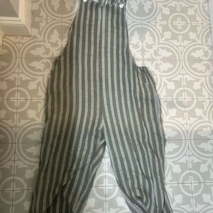 Striped Gray-green-olive Overalls